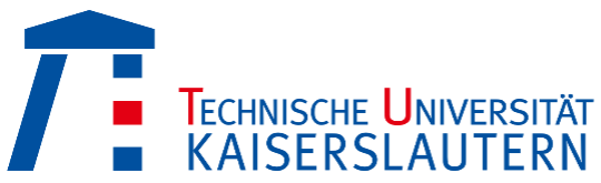 Logo der Technischen Universität Kaiserslautern mit einer blauen geometrischen Struktur auf der linken Seite und dem Namen der Universität in blauer und roter Schrift auf der rechten Seite, das häufig in Über mich-Abschnitten für akademische Profile zu sehen ist.